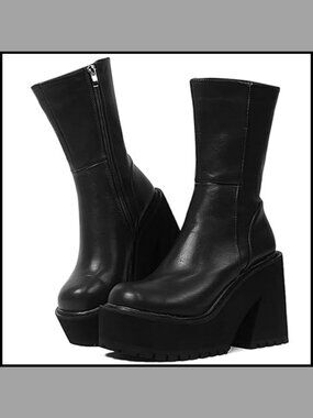 Women's Chunky Block Heel Platform Ankle Boots Faux Leather Side Zip